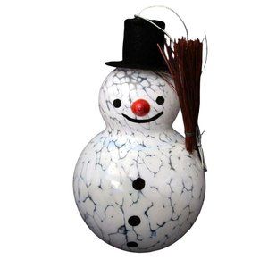Hand Blown Art Glass Snowman Ornament Unsigned EUC No Scarf